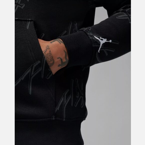 Jordan Flight Essentials All Over Print Mens Fleece Pullover Hoodie Black XL - Picture 6 of 8